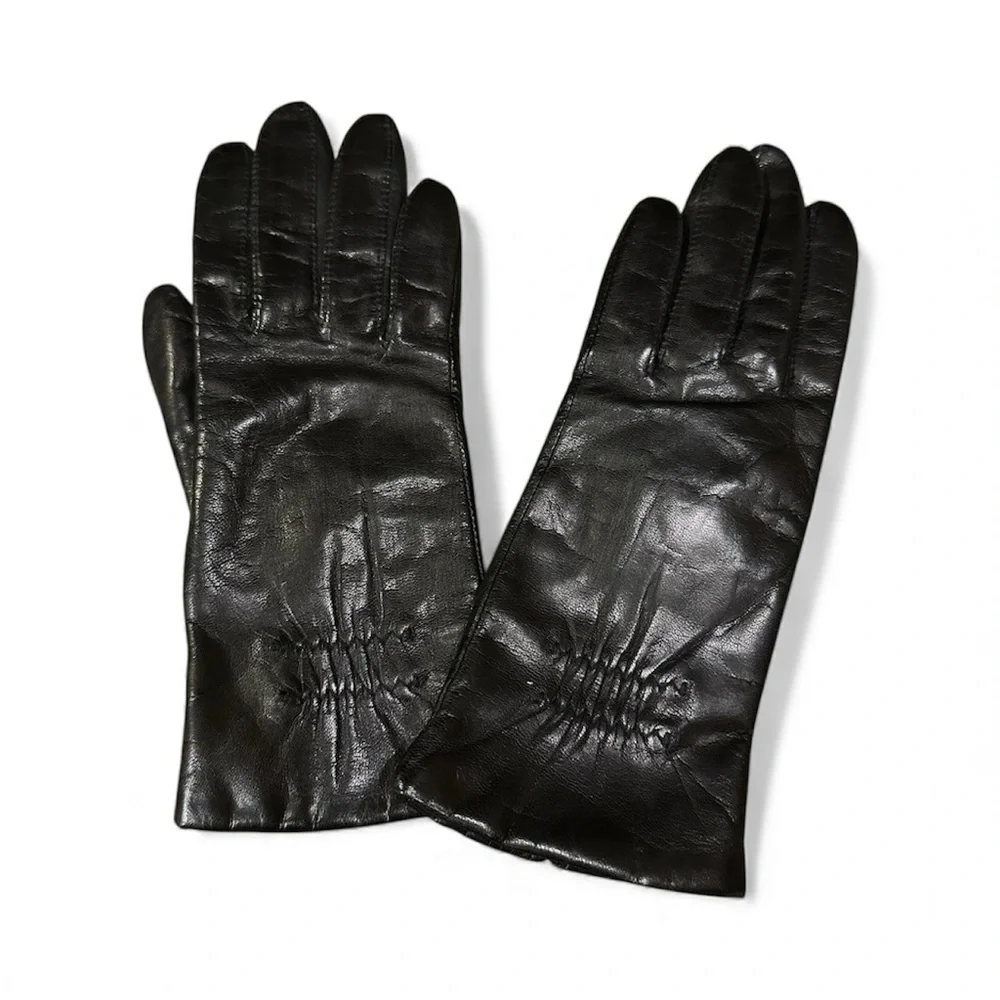 Vintage Fownes Leather Gloves Black Ladies Victorian Edgy Avant Garde Size 7